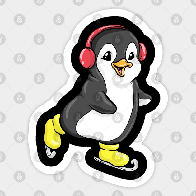 Penguin at ice skating with ice skates Sticker by Markus Schnabel